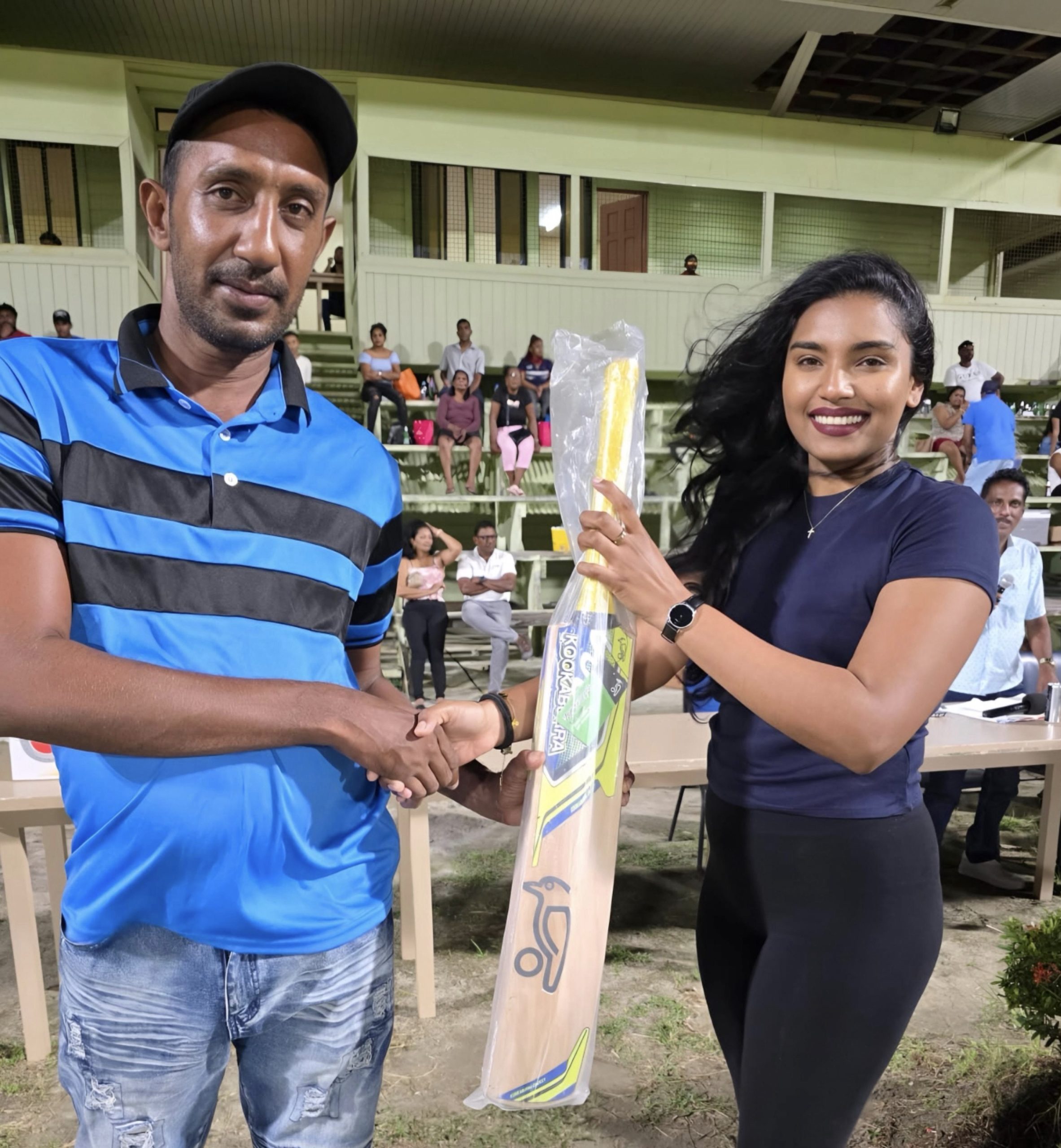 Cricket bat won at DCB fundraiser compliments of project “Cricket gear for young and promising cricketers in Guyana”