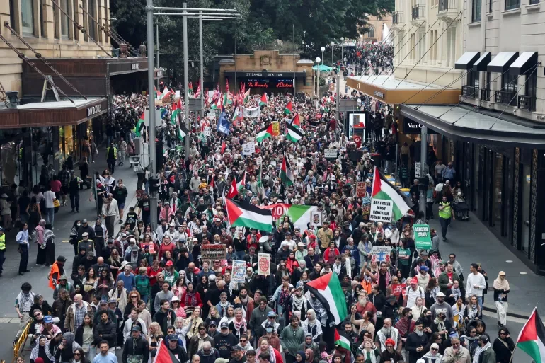 Tens of thousands march across world in support of Palestinians in Gaza