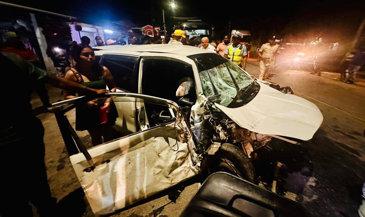 Essequibo man killed after car slams into two trucks