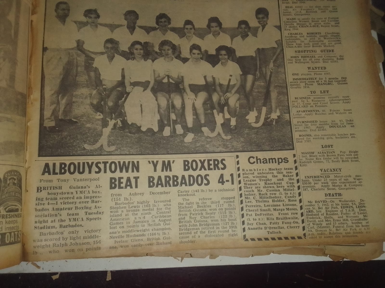 The ‘Ghetto boys’ of Albouystown were worthy Boxing ambassadors since back in 1962  