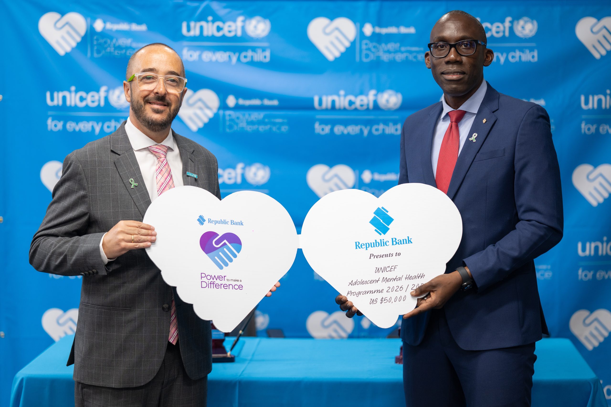 Republic Bank and UNICEF in US$50,000 partnership for adolescent mental health