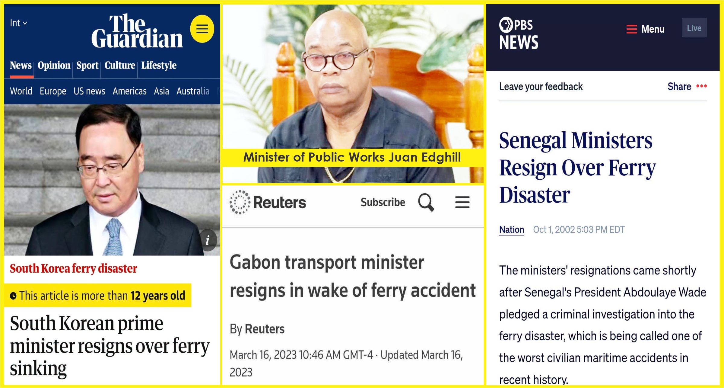 Other nations’ ministers stepped down following deadly ferry disasters