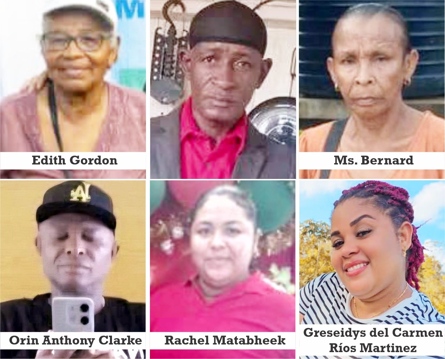 Faces of loved ones who have yet to be accounted for following the MV Barima tragedy (Photos courtesy of Big Smith Newswatch)