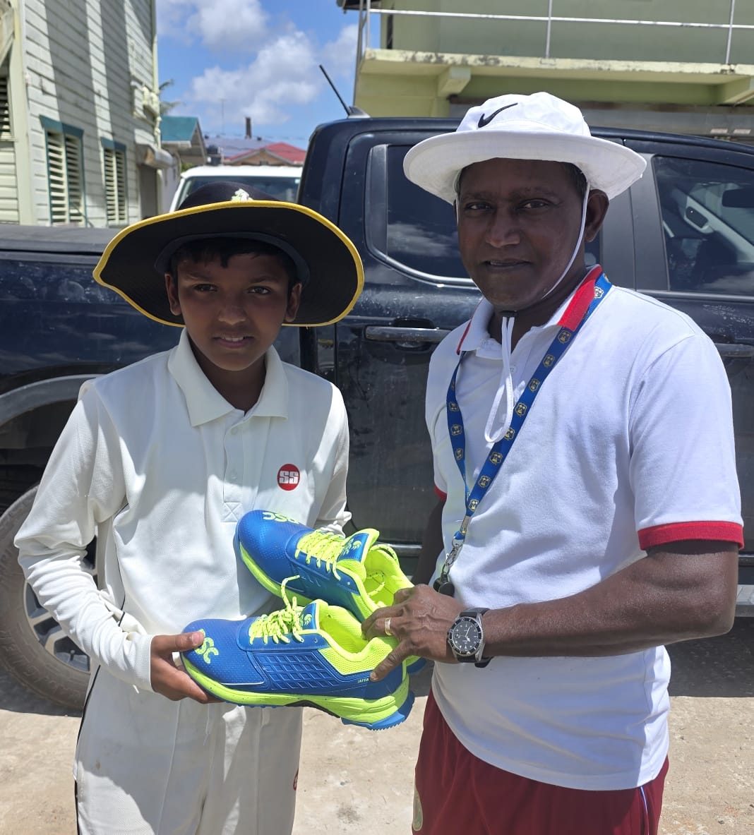 Eleven years old Hemesh Latif benefits from project “Cricket gear for young and promising cricketers in Guyana”